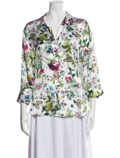 Pre-owned L'agence Silk Floral Print Blouse In White