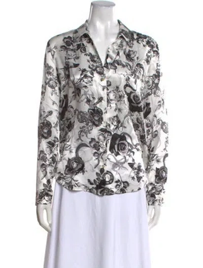 Pre-owned L'agence Silk Floral Print Blouse In White