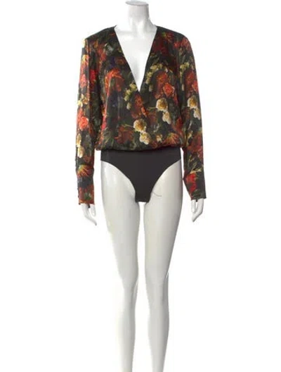 Pre-owned L'agence Silk Floral Print Bodysuit In Black