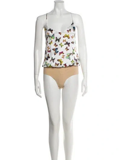 Pre-owned L'agence Silk Floral Print Bodysuit In Neutral