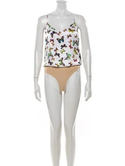 Pre-owned L'agence Silk Floral Print Bodysuit W/ Tags In Neutrals