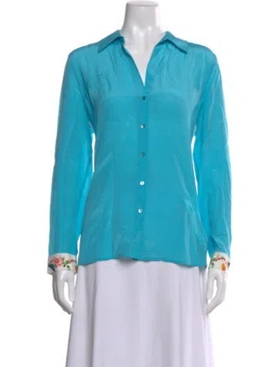 Pre-owned L'agence Silk Floral Print Button-up Top In Blue