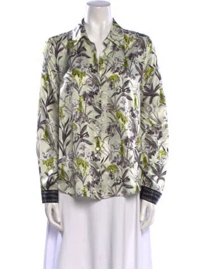 Pre-owned L'agence Silk Floral Print Button-up Top In Green