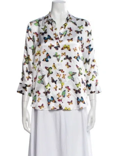 Pre-owned L'agence Silk Floral Print Button-up Top In White