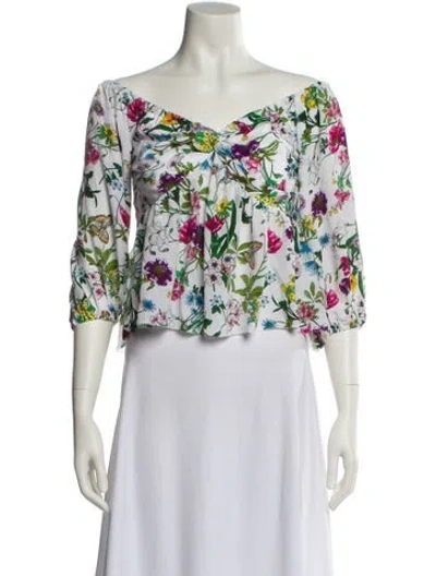 Pre-owned L'agence Silk Floral Print Crop Top W/ Tags In White
