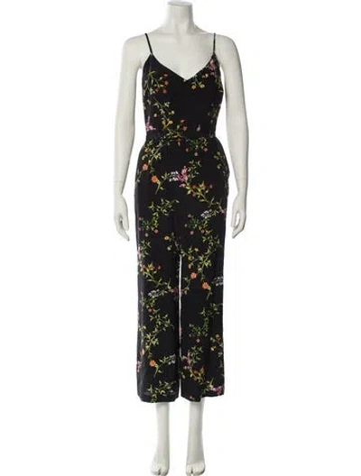 Pre-owned L'agence Silk Floral Print Jumpsuit In Black