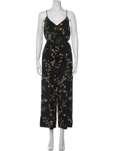Pre-owned L'agence Silk Floral Print Jumpsuit In Black