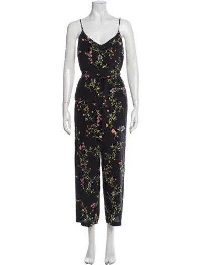 Pre-owned L'agence Silk Floral Print Jumpsuit In Black