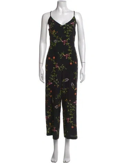 Pre-owned L'agence Silk Floral Print Jumpsuit In Black
