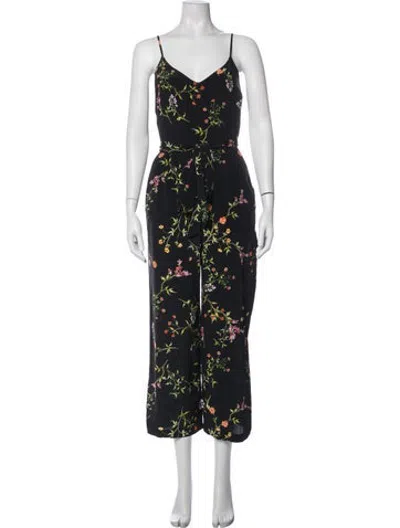 Pre-owned L'agence Silk Floral Print Jumpsuit In Black