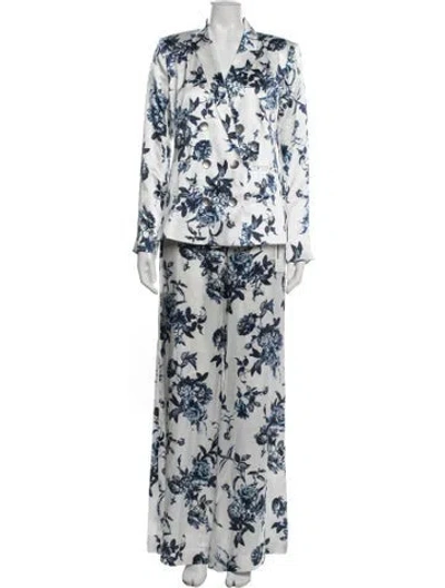 Pre-owned L'agence Silk Floral Print Pantsuit In Blue
