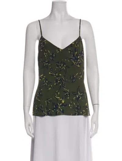 Pre-owned L'agence Silk Floral Print Top In Green