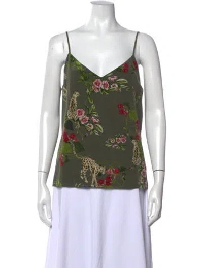 Pre-owned L'agence Silk Floral Print Top In Green