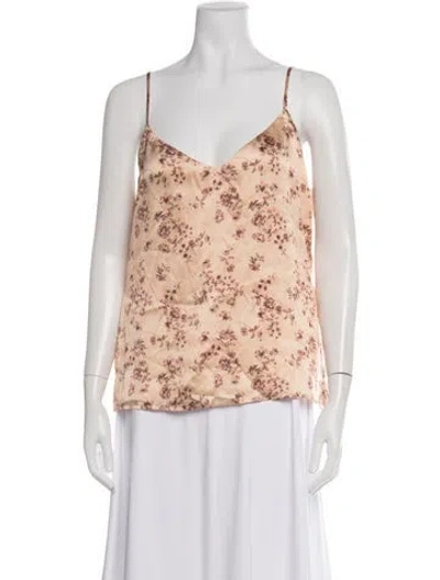Pre-owned L'agence Silk Floral Print Top In Orange
