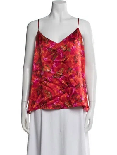 Pre-owned L'agence Silk Floral Print Top In Red