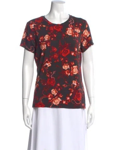 Pre-owned L'agence Silk Floral Print T-shirt In Red