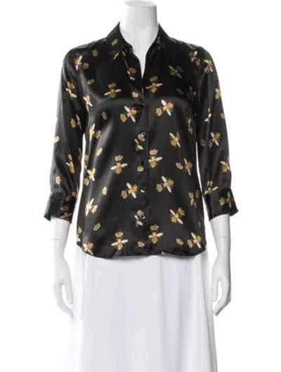 Pre-owned L'agence Silk Graphic Print Blouse In Black