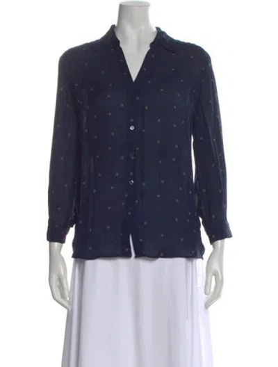 Pre-owned L'agence Silk Graphic Print Blouse In Blue