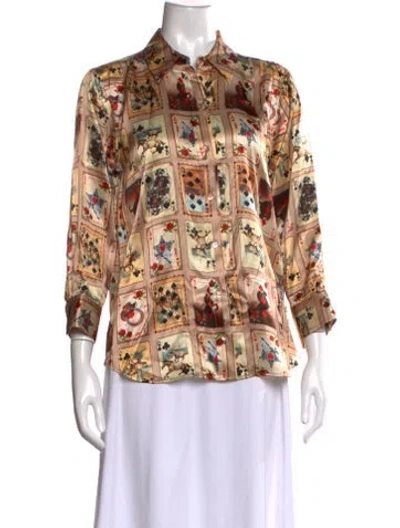 Pre-owned L'agence Silk Graphic Print Blouse In Brown