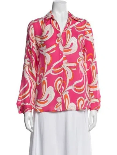Pre-owned L'agence Silk Graphic Print Blouse In Pink