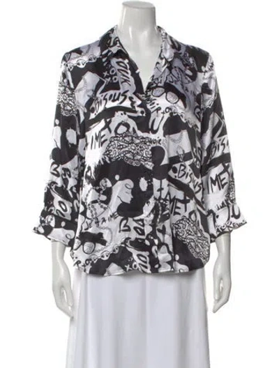 Pre-owned L'agence Silk Graphic Print Blouse In White