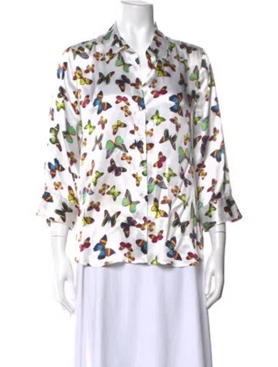 Pre-owned L'agence Silk Graphic Print Blouse In White