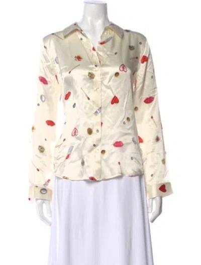 Pre-owned L'agence Silk Graphic Print Blouse In Yellow