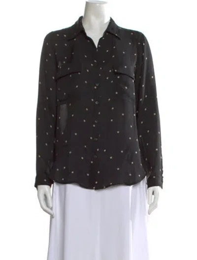 Pre-owned L'agence Silk Graphic Print Button-up Top In Black