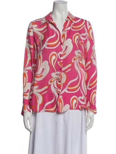 Pre-owned L'agence Silk Graphic Print Button-up Top In Pink