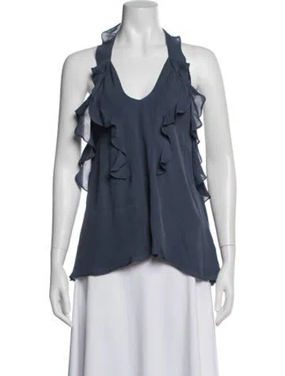 Pre-owned L'agence Silk Halterneck Blouse In Blue