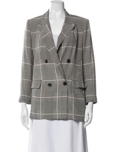 Pre-owned L'agence Silk Houndstooth Print Blazer In Black