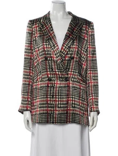 Pre-owned L'agence Silk Houndstooth Print Blazer In Black