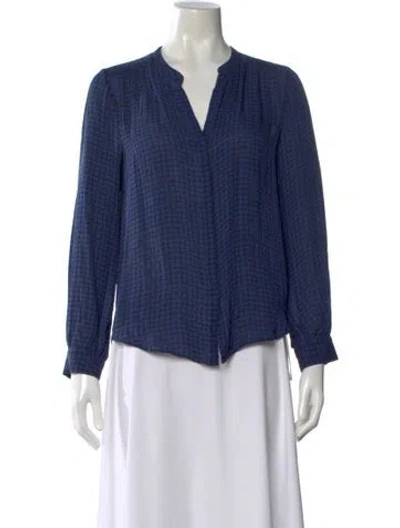 Pre-owned L'agence Silk Houndstooth Print Blouse In Blue