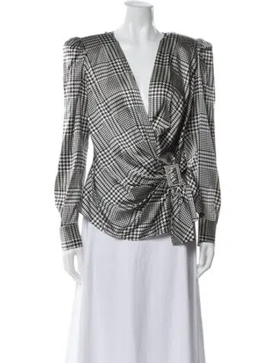 Pre-owned L'agence Silk Houndstooth Print Blouse In Neutral