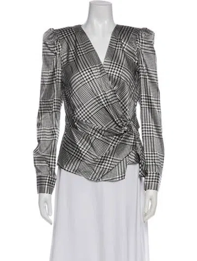 Pre-owned L'agence Silk Houndstooth Print Blouse In White