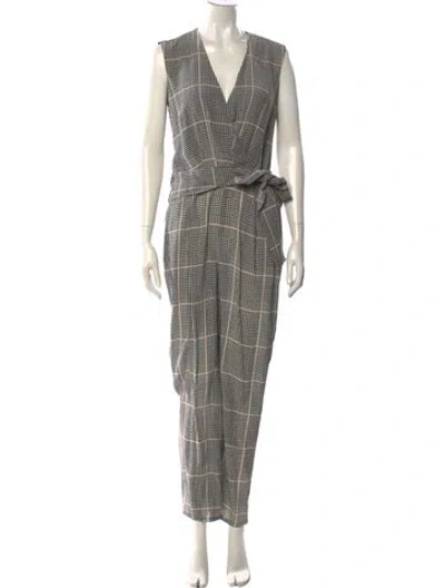 Pre-owned L'agence Silk Houndstooth Print Jumpsuit In Black