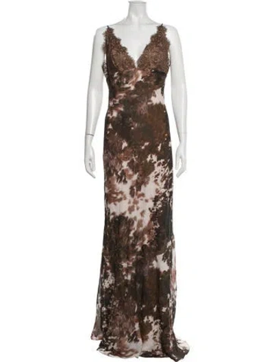 Pre-owned L'agence Silk Long Dress In Brown