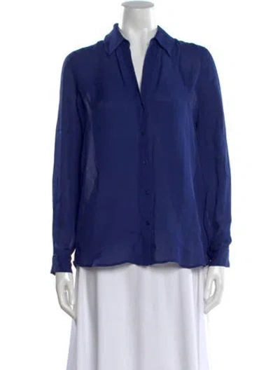 Pre-owned L'agence Silk Long Sleeve Blouse In Blue