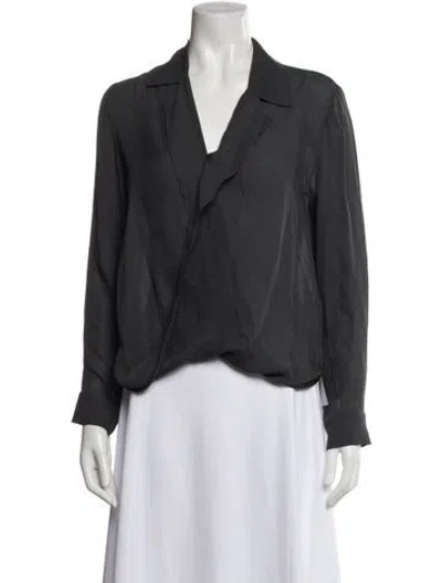 Pre-owned L'agence Silk Long Sleeve Blouse In Gray