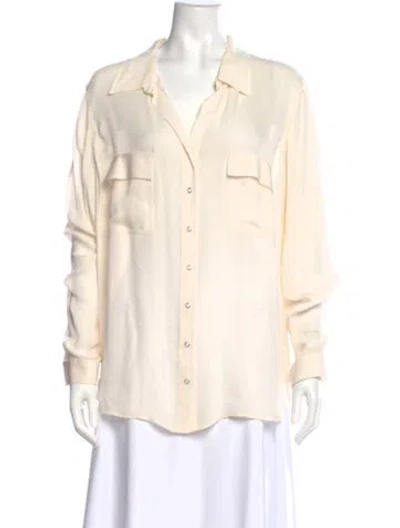 Pre-owned L'agence Silk Long Sleeve Blouse In White