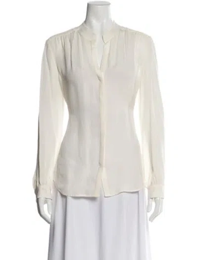 Pre-owned L'agence Silk Long Sleeve Blouse In White