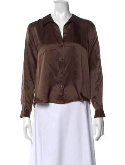 Pre-owned L'agence Silk Long Sleeve Button-up Top In Brown