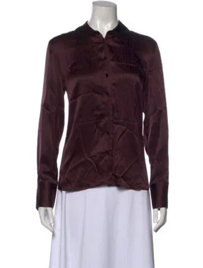 Pre-owned L'agence Silk Long Sleeve Button-up Top In Burgundy