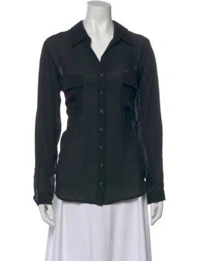 Pre-owned L'agence Silk Long Sleeve Button-up Top In Green