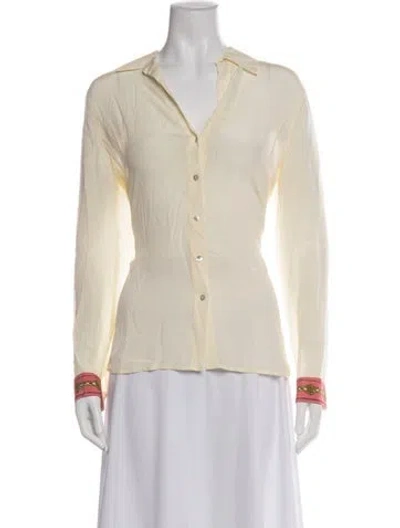 Pre-owned L'agence Silk Long Sleeve Button-up Top In Neutral
