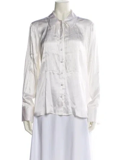 Pre-owned L'agence Silk Long Sleeve Button-up Top In White