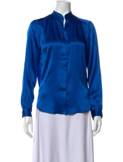 Pre-owned L'agence Silk Mock Neck Blouse In Blue