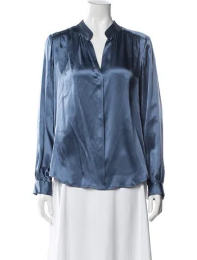 Pre-owned L'agence Silk Off-the-shoulder Blouse In Blue