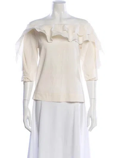 Pre-owned L'agence Silk Off-the-shoulder Blouse In White
