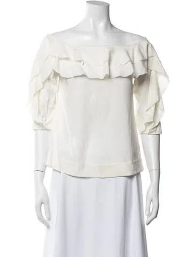 Pre-owned L'agence Silk Off-the-shoulder Blouse In White